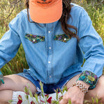 River Party Denim Pearl Snap (Work of Harris Collab)