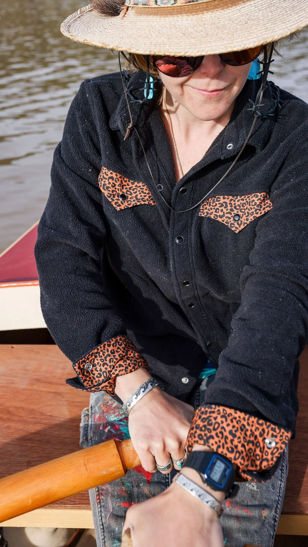 Women's/Form Fit Georgie (Leopard Print) Fleece Pearl Snap Shirt