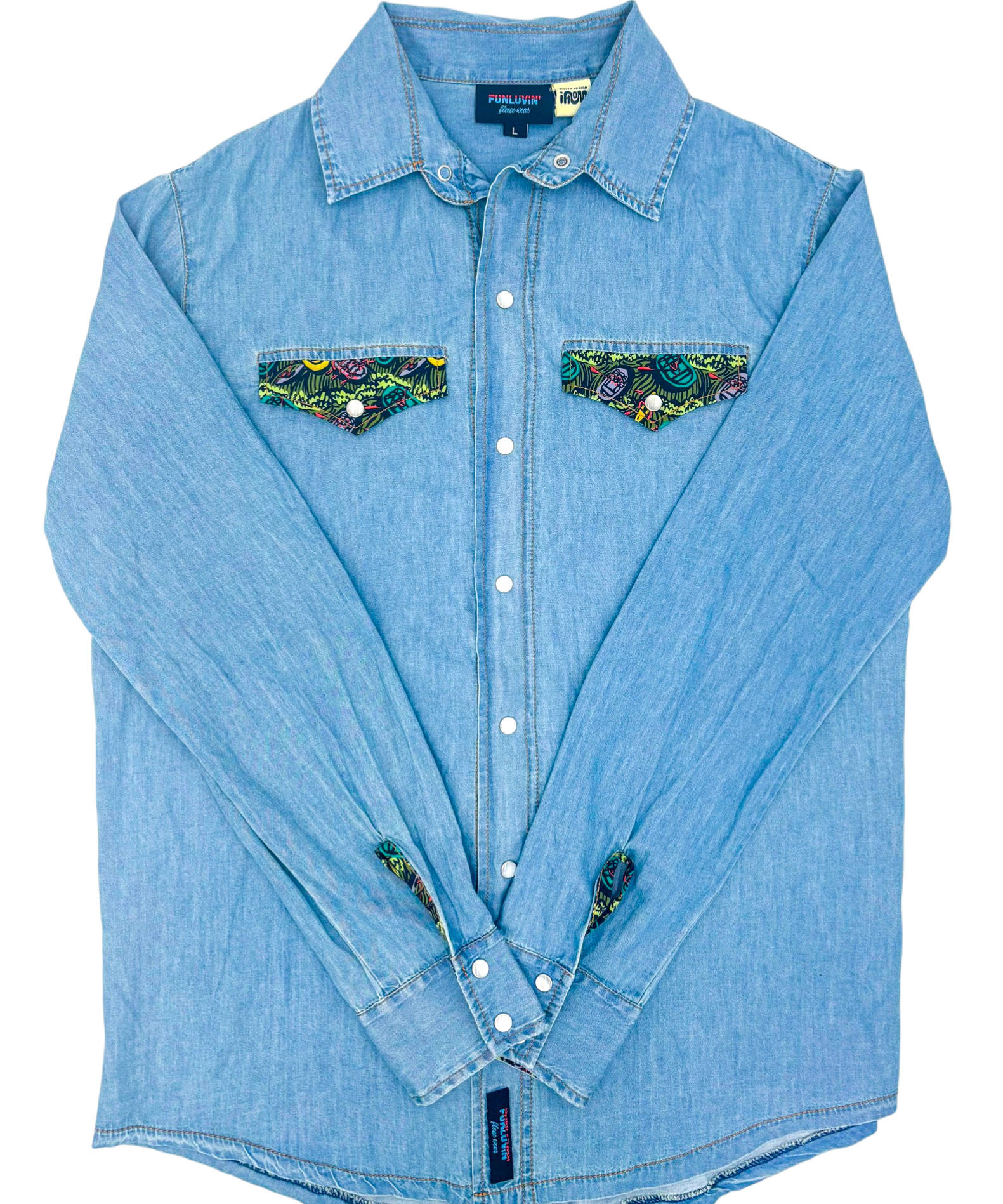 River Party Denim Pearl Snap (Work of Harris Collab)
