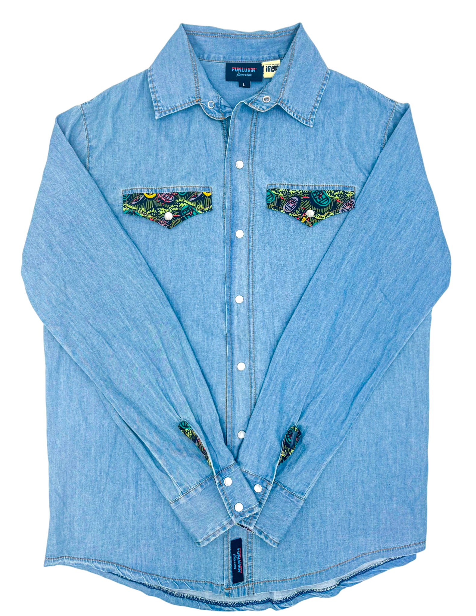 River Party Denim Pearl Snap (Work of Harris Collab)