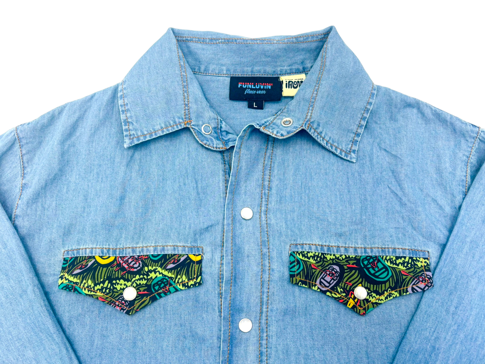 River Party Denim Pearl Snap (Work of Harris Collab)