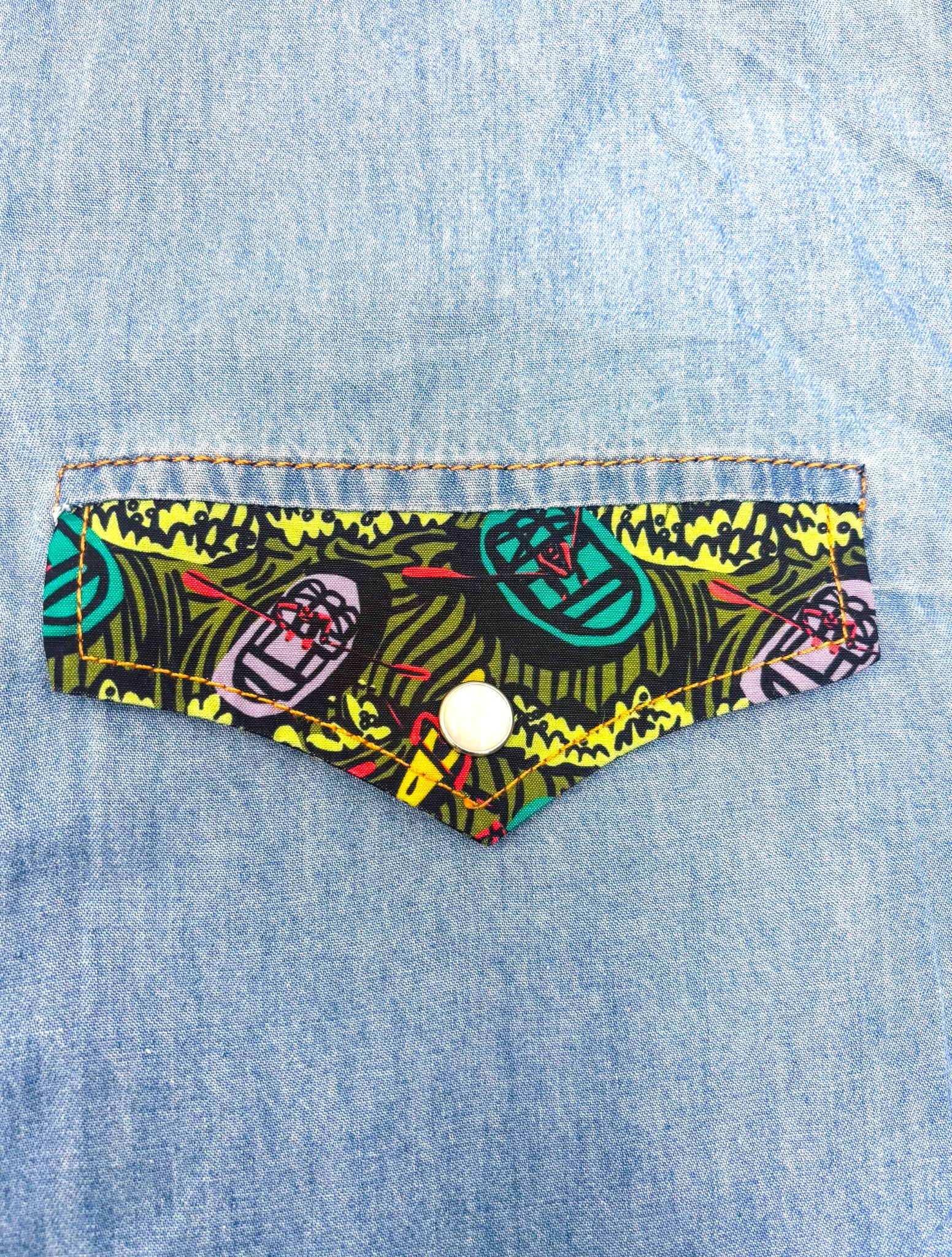 River Party Denim Pearl Snap (Work of Harris Collab)